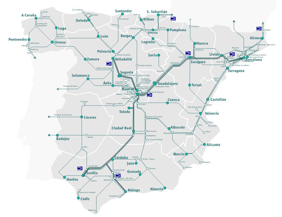 Spain Madrid Barcelona train rail maps